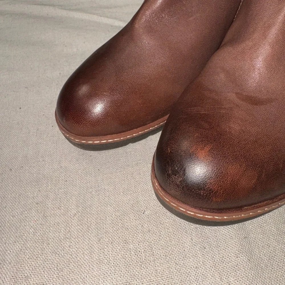 Halsa Rylee Womens Brown Leather Ankle Boots Size 10M HM200407-02 Stacked Heel